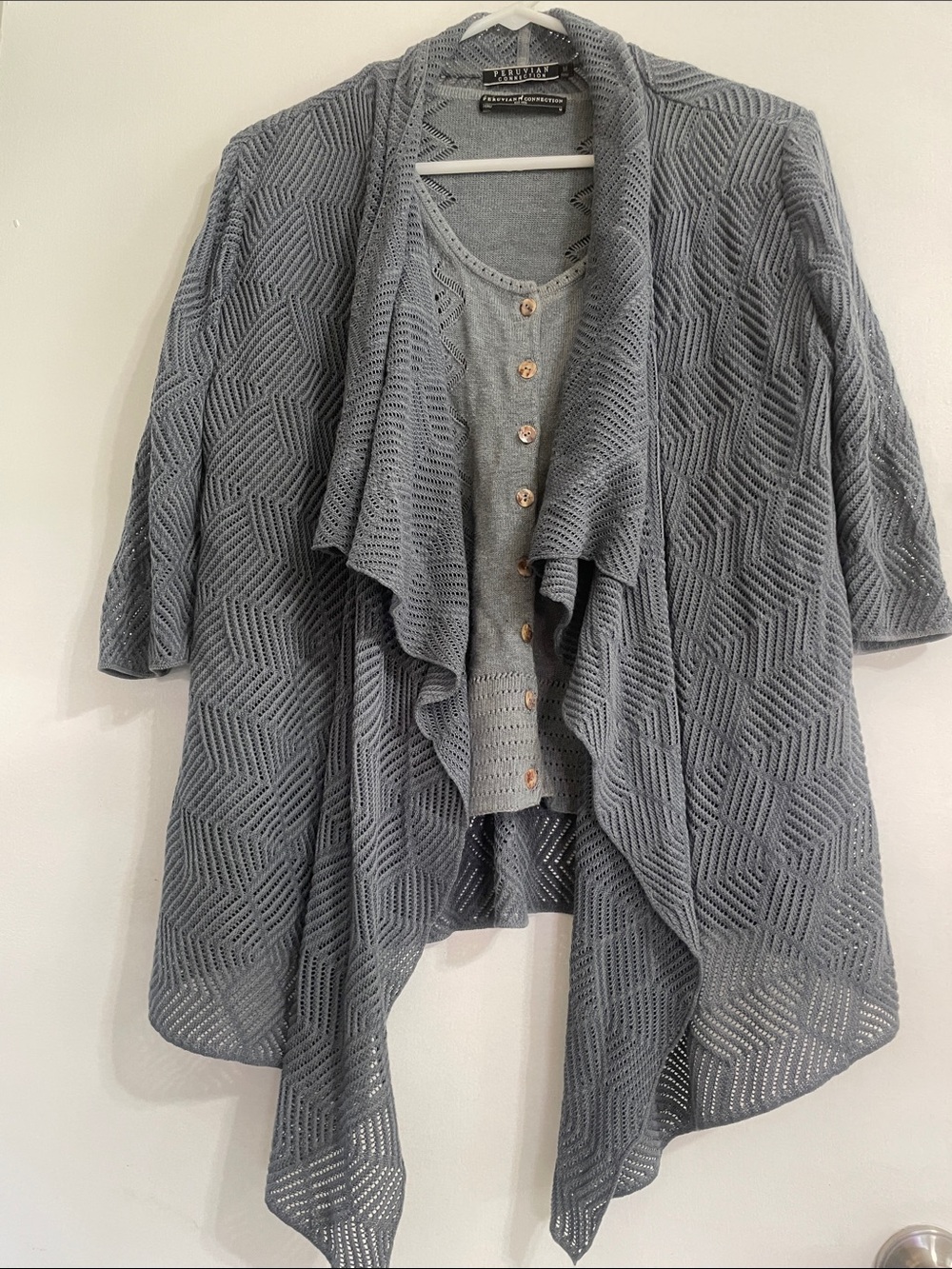 Liz Claiborne Light Gray Open-Front Pointelle Cardigan